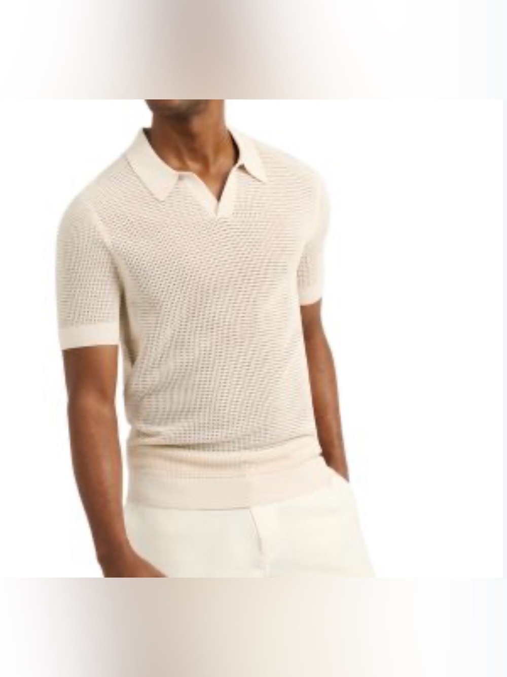 Onia Men's Cream Knit Short-Sleeve Polo size M